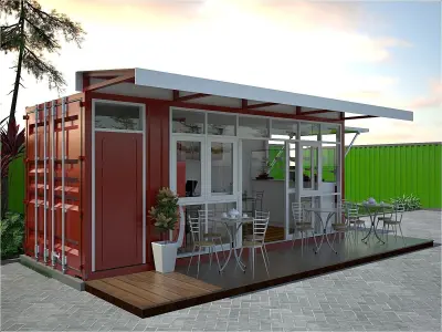 mini Cafe shipping container 20ft 3D model