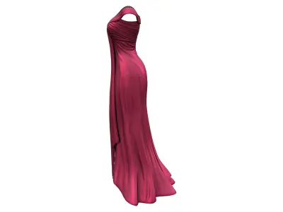 Burgundy Off Shoulder Willow Skirt Long Gown Dress Low-poly 3D model