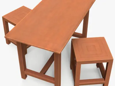 Wood Table And Chair  3D model
