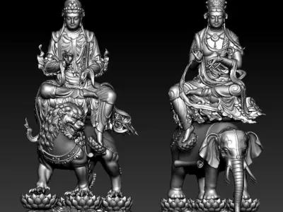 Buddha and Bodhisattvas Manjushri and Samantabhadra Bodhisattva 3D print model