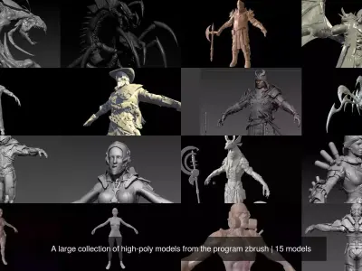 A large collection of high-poly models from the program zbrush 3D Model Pack
