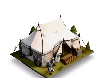 LowPoly Camping Tent Scene Low-poly 3D model