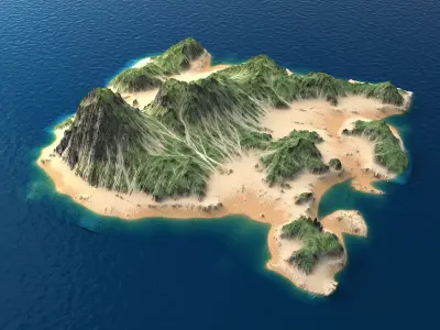 Tropical Island Terrain 9 Low-poly 3D model