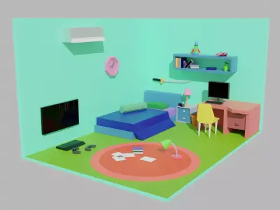 The Low poly bedroom  Low-poly 3D model
