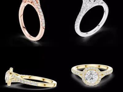 Round Halo Diamond Engagement Ring CAD Model 3D print model