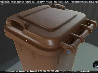 Organic Waste Bin 120L Low-Poly-Version Not Rigged Low-poly 3D model