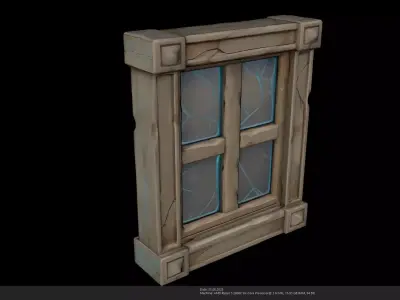 Stylized Old Wooden Window 3D Model - AI Low-poly 3D model