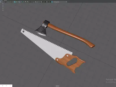Low Poly Axe  Hand Saw Tool Set Low-poly 3D model