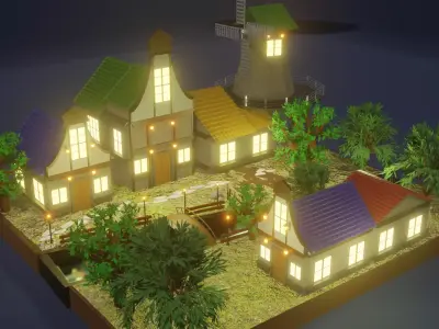 windy village Low-poly 3D model