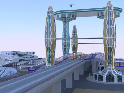 Future city with monorail III 3D model