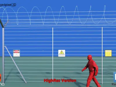 Barbed Wire Fence Railclone System - 3 types 3D model