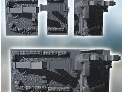 Ruined industrial structure with a large chute and scattered deb 3D print model