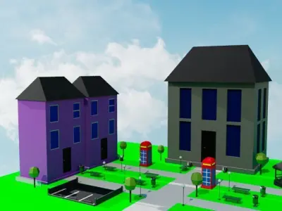 3d model of an urban scene Low-poly 3D model