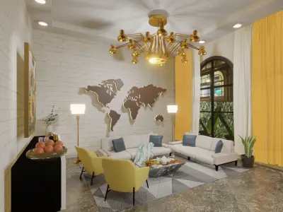 Livingroom living room with furniture and world map 3D model