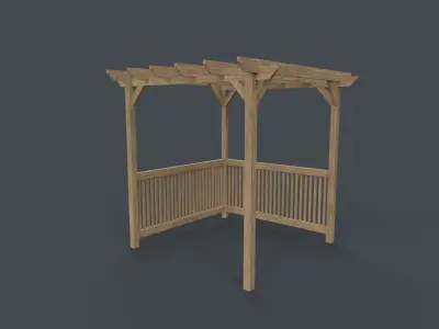 PBR Wooden Pergola Gazebo C5 Low-poly 3D model