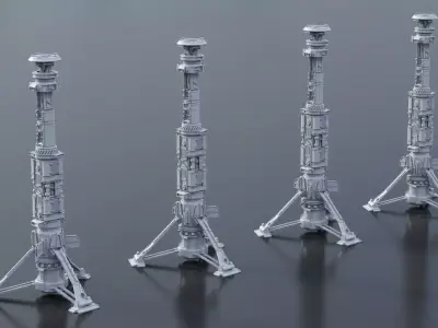 Scifi buildings rocket tower skyscraper Low-poly 3D model