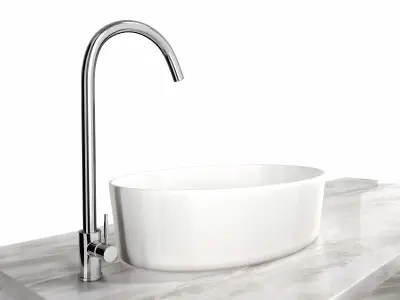 Ceramic Sink and Chrome Faucet 3D model