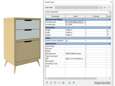 Bedroom and Living Room Furniture Revit Family Parametric 3D model