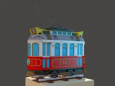 Old City Tram Low-poly 3D model