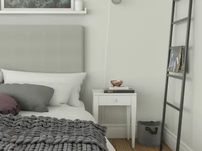 Bedroom set with walls and wooden floors 3D model