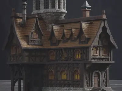  House with Tower Low-poly 3D model