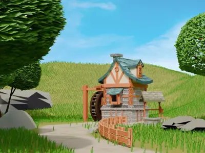 Low-Poly Stylized Village Scene Low-poly 3D model