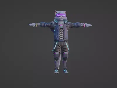 Cyberpunk Cat 3D Character Model For Unity3D And Unreal Ready   Low-poly 3D model