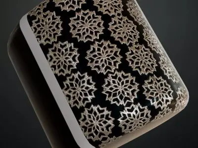 Stylized Snowflake Grid Metal Panel PBR Seamless Texture