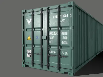 PBR 40 ft Shipping Cargo Container - Green Light Low-poly 3D model