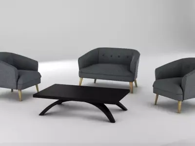 Realistic Sofa Models Arm Chair and Two Seater Sofa 3D model 3D model