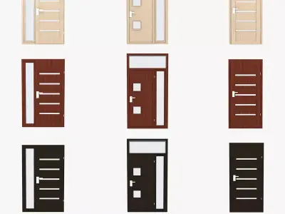 Door collection three doors Low-poly 3D model