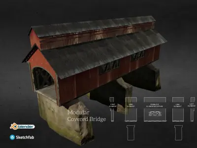 Modular Covered Bridge 3 Low-poly 3D model