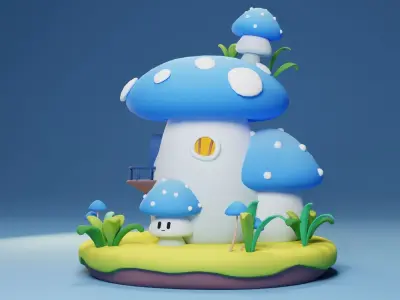 Cute Mushroom House Low-poly 3D model