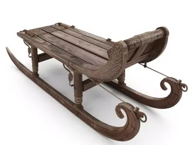 Viking Wooden Sled 3D Model v04 Low-poly 3D model