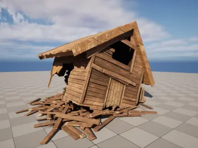 Destroyed Wooden House Low-poly 3D model