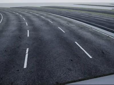 PBR 4K-2K  Three-Lane Cracked Highway Roads  Low-poly 3D model