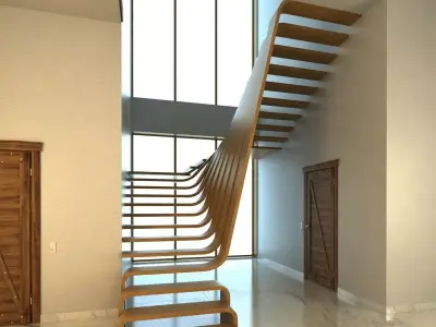 Creative wood stairs scene 3D model