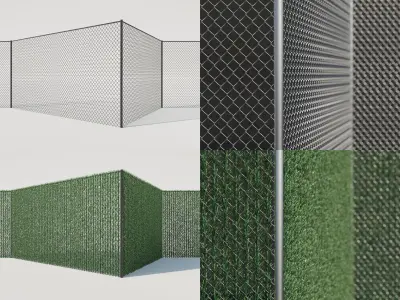 Procedural Chain Link Fence With Faux Hedge Slats 3D model