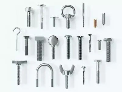 Collection of 21 bolts and screws 3D model