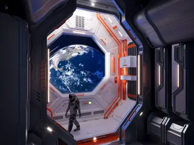 Modular sci-fi spaceship interior 3D model 3D model