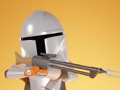 Simple Cartoon Model of The Mandalorian and Baby Yoda 3D model