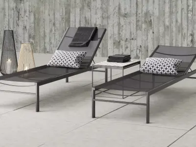 CB2 idle black sun lounger set 3D model