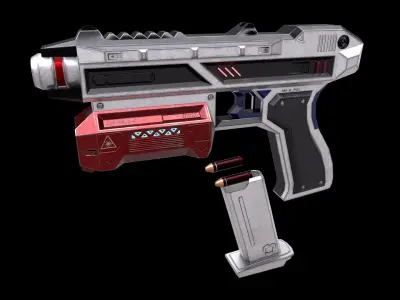 Scifi Pistol Magazine Bullets Triger Eject Button Included Low-poly 3D model