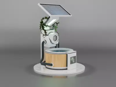 Solarpunk Futuristic Water Station Game Ready Low-poly 3D model