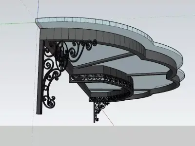 Iron Glass Roof Art Mounted Villa Facade 3D model 3D model