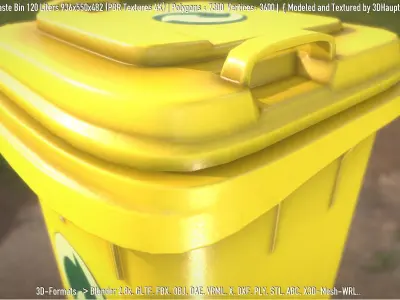 Yellow Plastic Waste Bin 120 Liters 936x550x482 Low-poly 3D model