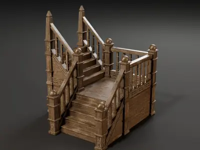 Modular Wood Stairs Low-poly 3D model