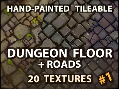 Dungeon Floor and Stone Road -20 TEXTURES -Handpainted PACK 1--- Texture