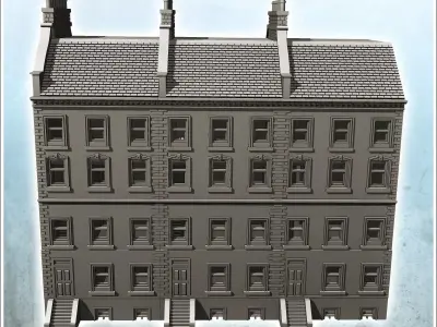 Large modern building with balcony and chimneys with low wall 30 3D print model