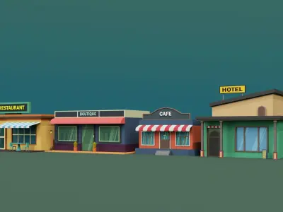 Low Poly Shops Model set of Low-poly 3D model